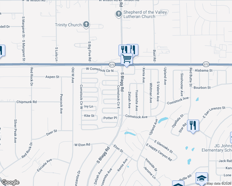 map of restaurants, bars, coffee shops, grocery stores, and more near 1121 Comstock Circle East in Pahrump