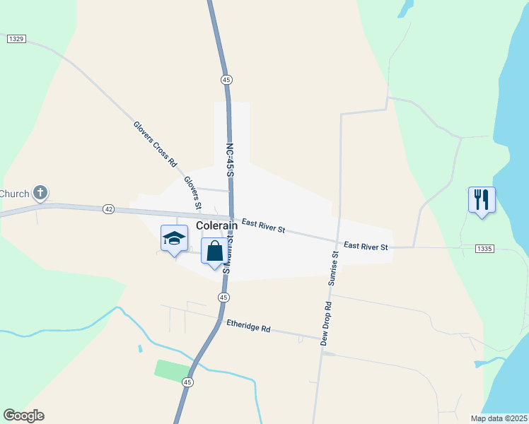 map of restaurants, bars, coffee shops, grocery stores, and more near 111 East River Street in Colerain