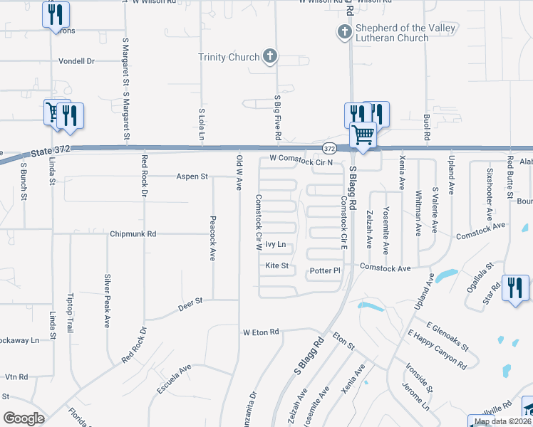 map of restaurants, bars, coffee shops, grocery stores, and more near 311 Ferndell Street in Pahrump