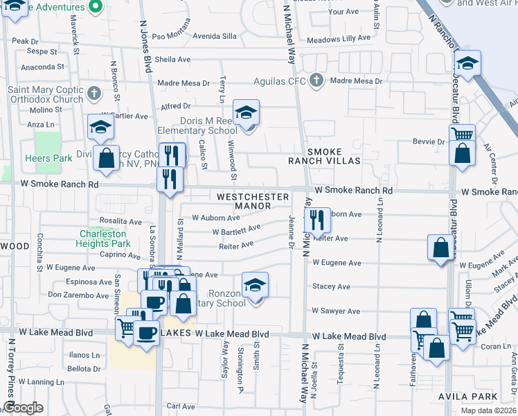 map of restaurants, bars, coffee shops, grocery stores, and more near 2341 Canfield Drive in Las Vegas
