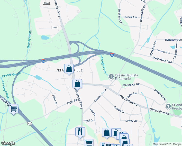 map of restaurants, bars, coffee shops, grocery stores, and more near 5890 Norman Road in Rural Hall