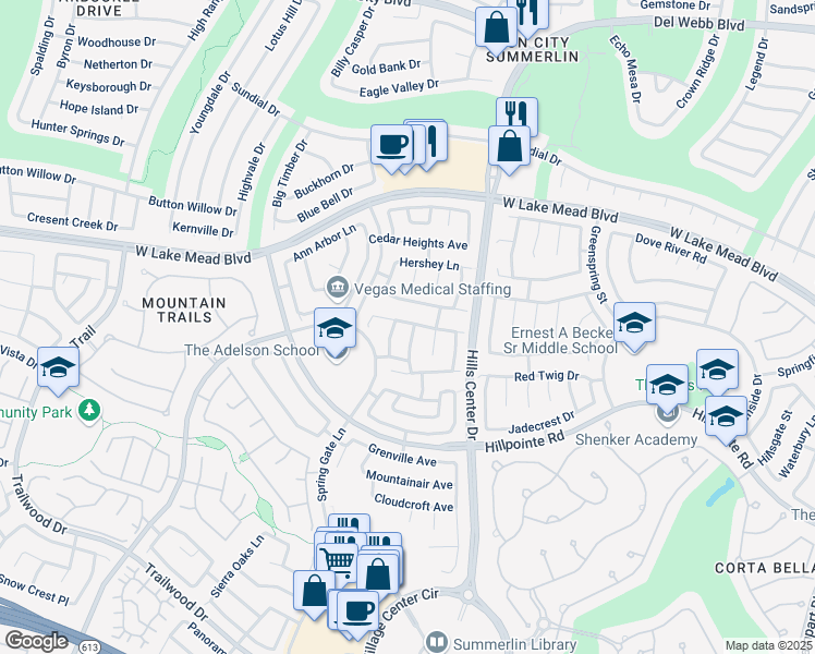 map of restaurants, bars, coffee shops, grocery stores, and more near 2245 Juniper Berry Drive in Las Vegas