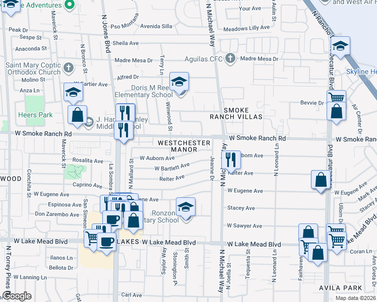 map of restaurants, bars, coffee shops, grocery stores, and more near 2341 Canfield Drive in Las Vegas