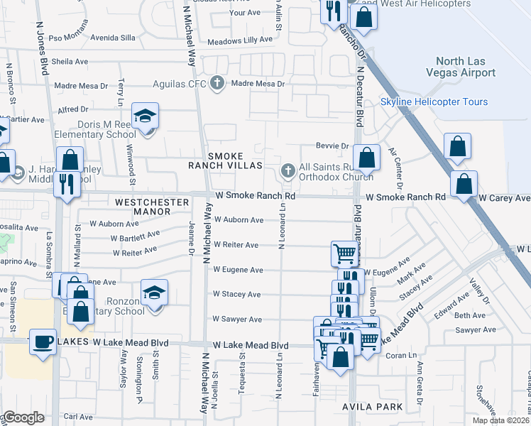 map of restaurants, bars, coffee shops, grocery stores, and more near 5261 West Smoke Ranch Road in Las Vegas