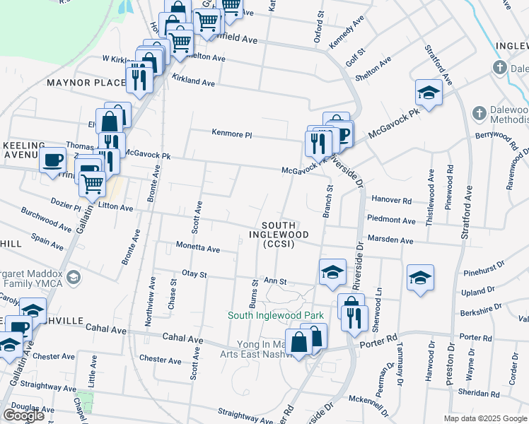map of restaurants, bars, coffee shops, grocery stores, and more near 2914C Lee Davis Road in Nashville
