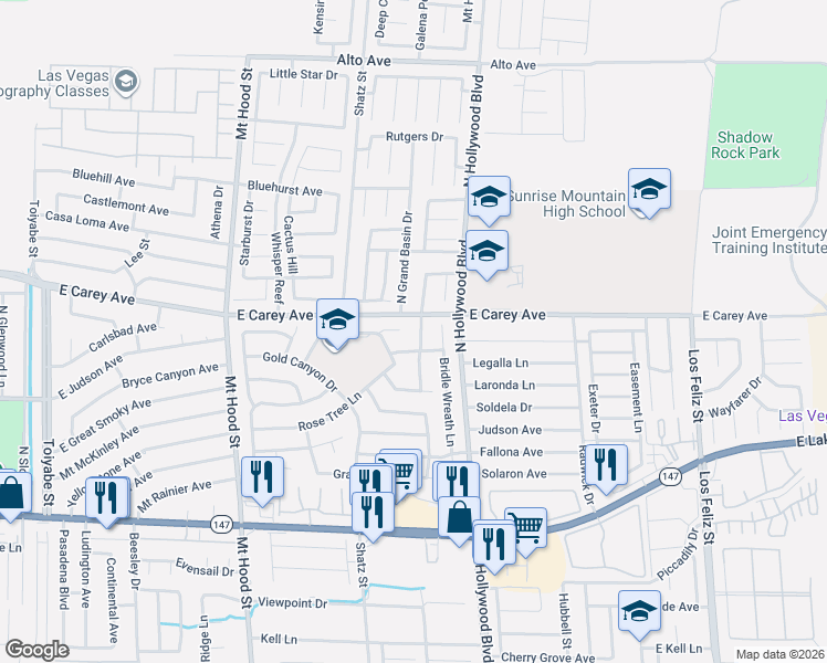 map of restaurants, bars, coffee shops, grocery stores, and more near 6604 Silver Spruce Drive in Las Vegas