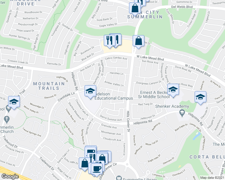 map of restaurants, bars, coffee shops, grocery stores, and more near Aspen Glow Drive in Las Vegas