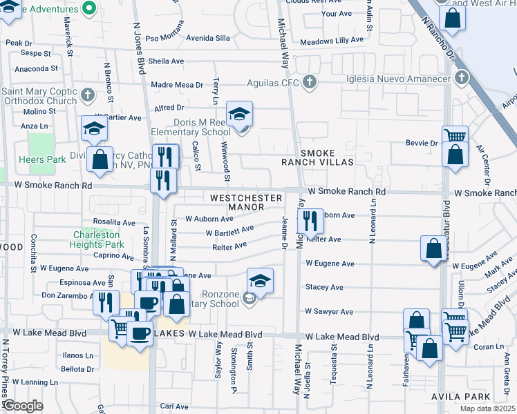 map of restaurants, bars, coffee shops, grocery stores, and more near 2340 Canfield Drive in Las Vegas