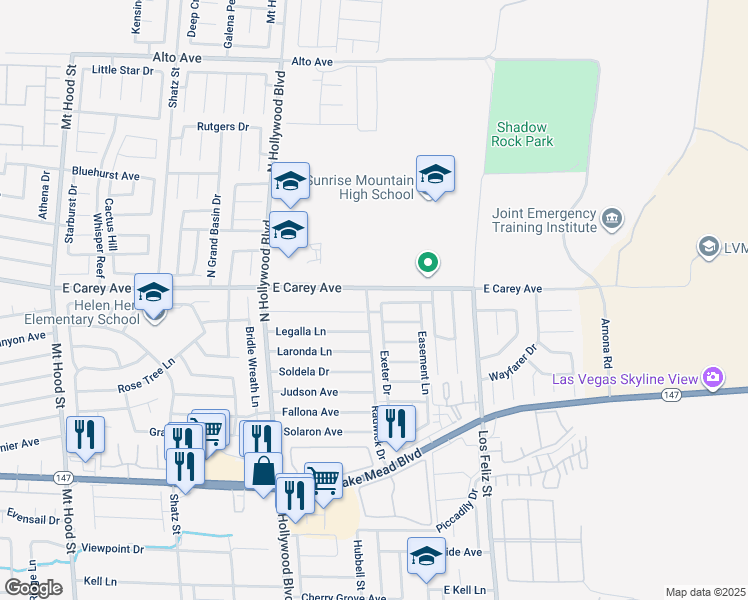 map of restaurants, bars, coffee shops, grocery stores, and more near 2389 Exeter Drive in Las Vegas
