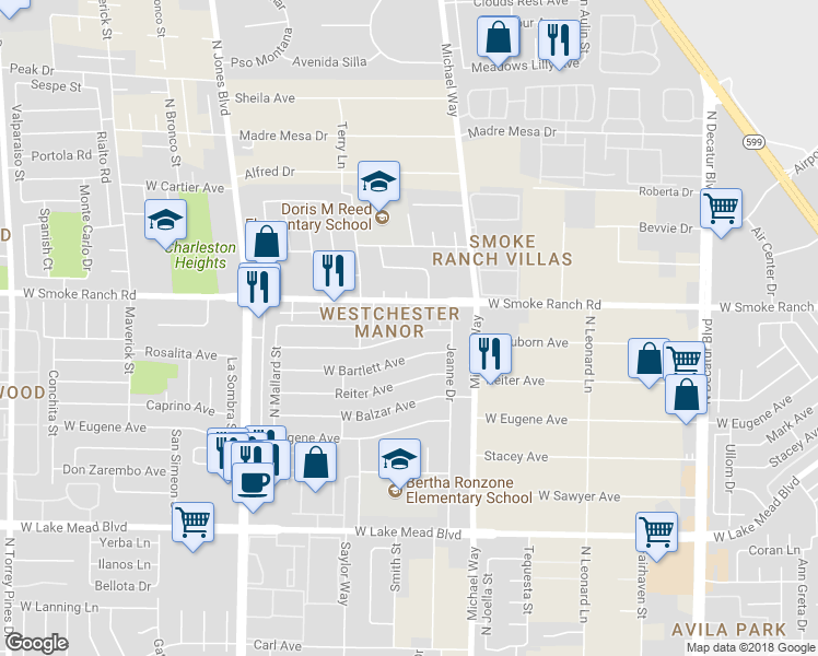 map of restaurants, bars, coffee shops, grocery stores, and more near in Las Vegas
