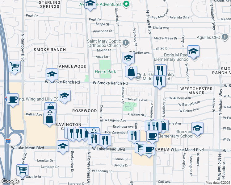 map of restaurants, bars, coffee shops, grocery stores, and more near 2313 El Cerrito Circle in Las Vegas