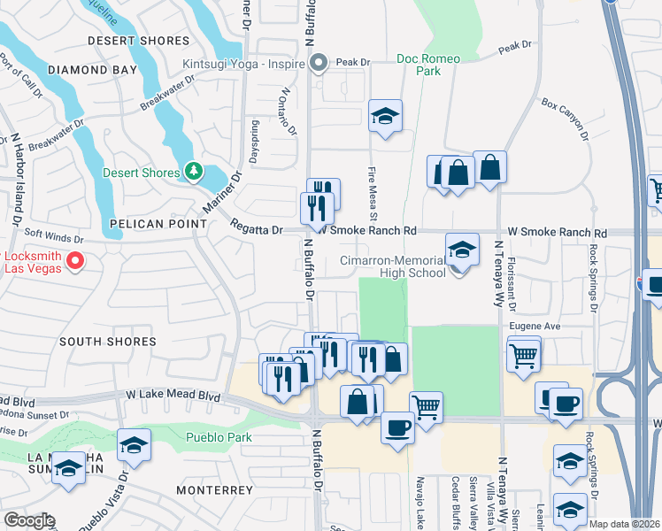 map of restaurants, bars, coffee shops, grocery stores, and more near 2329 Reddon Circle in Las Vegas