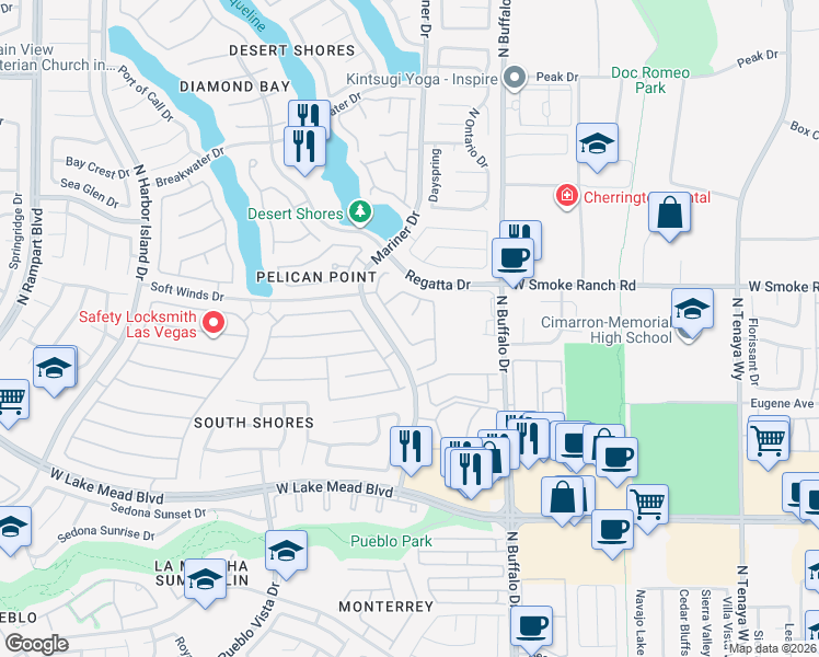 map of restaurants, bars, coffee shops, grocery stores, and more near 2320 Chatfield Drive in Las Vegas