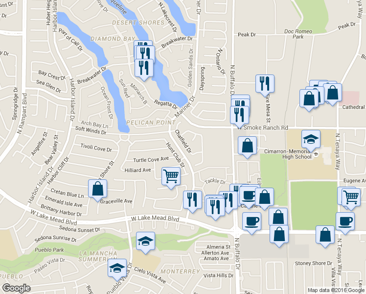 map of restaurants, bars, coffee shops, grocery stores, and more near 2320 Chatfield Drive in Las Vegas