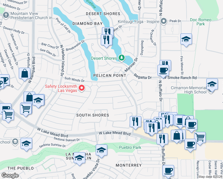 map of restaurants, bars, coffee shops, grocery stores, and more near 7913 Coral Point Avenue in Las Vegas