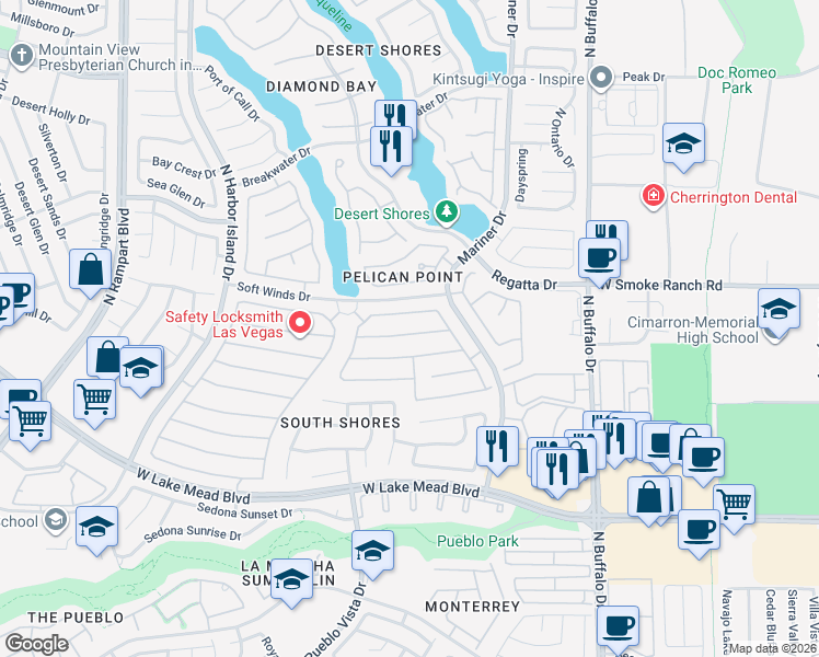 map of restaurants, bars, coffee shops, grocery stores, and more near 7913 Coral Point Avenue in Las Vegas