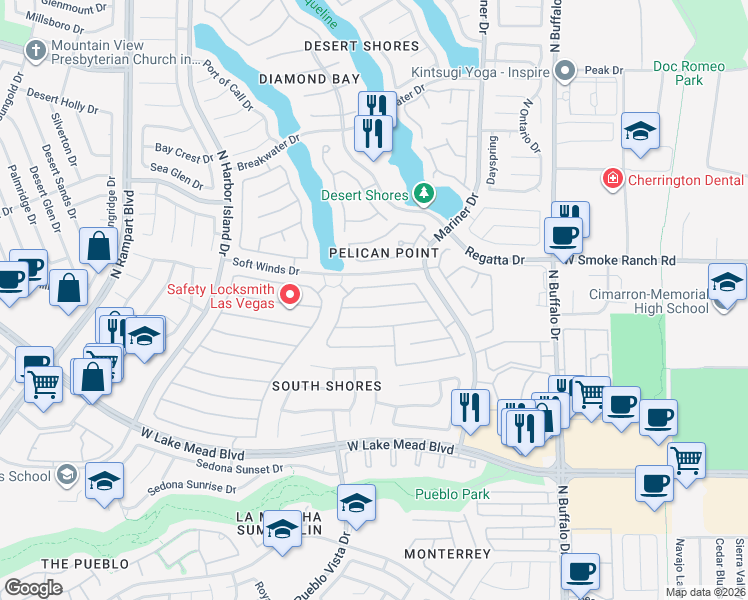 map of restaurants, bars, coffee shops, grocery stores, and more near 8013 Coral Point Avenue in Las Vegas