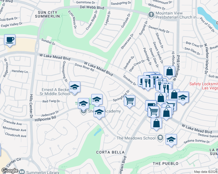 map of restaurants, bars, coffee shops, grocery stores, and more near 2321 Silver Bluff Court in Las Vegas