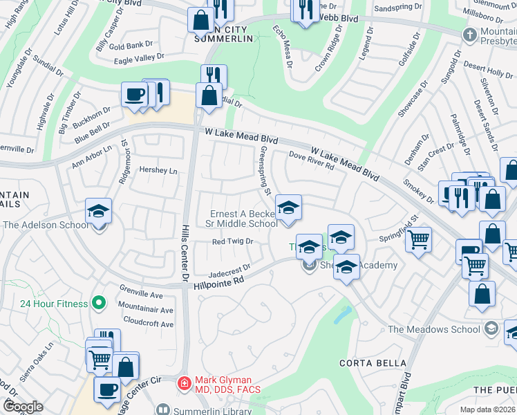 map of restaurants, bars, coffee shops, grocery stores, and more near 9200 Forest Manor Court in Las Vegas