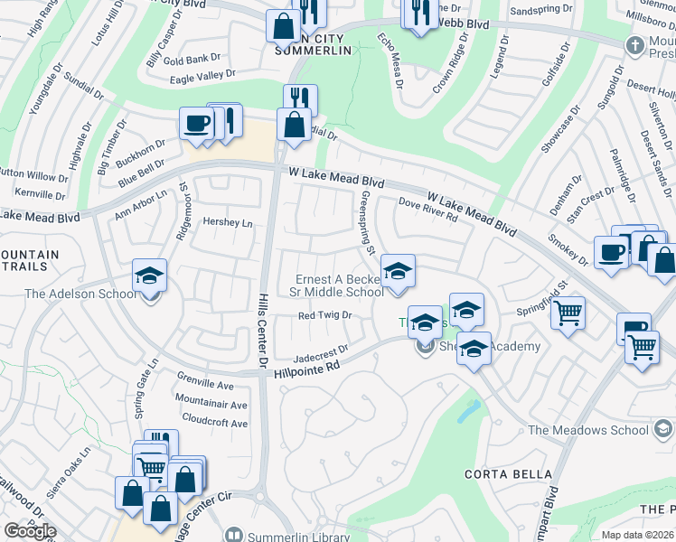 map of restaurants, bars, coffee shops, grocery stores, and more near 9237 Evergreen Canyon Drive in Las Vegas