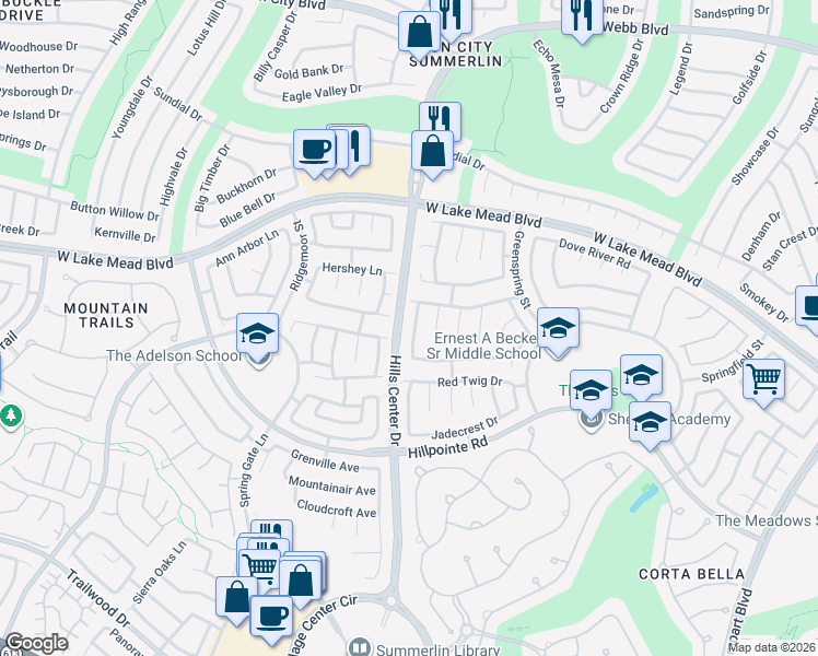 map of restaurants, bars, coffee shops, grocery stores, and more near 9400 Amber Valley Lane in Las Vegas