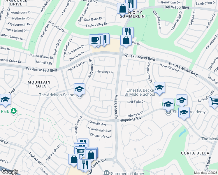 map of restaurants, bars, coffee shops, grocery stores, and more near 9437 Amber Valley Lane in Las Vegas