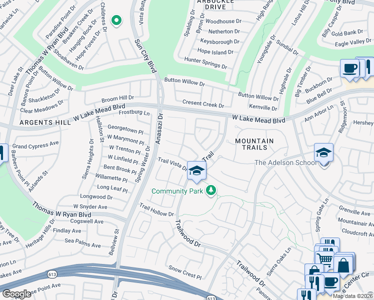 map of restaurants, bars, coffee shops, grocery stores, and more near 10125 Cardinal View Place in Las Vegas