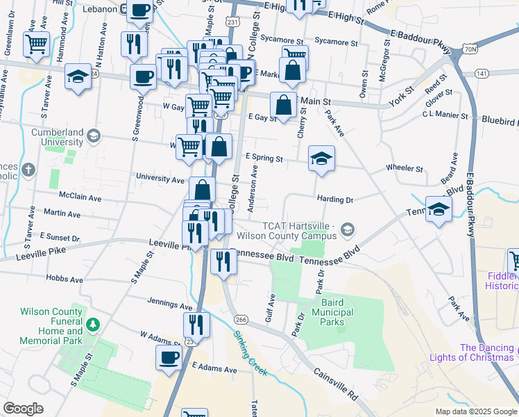 map of restaurants, bars, coffee shops, grocery stores, and more near in Lebanon