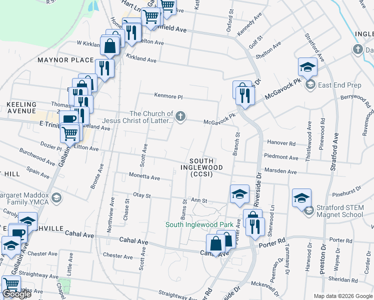 map of restaurants, bars, coffee shops, grocery stores, and more near 2914C Lee Davis Road in Nashville