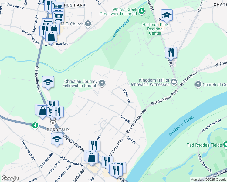 map of restaurants, bars, coffee shops, grocery stores, and more near 2410 West Street in Nashville
