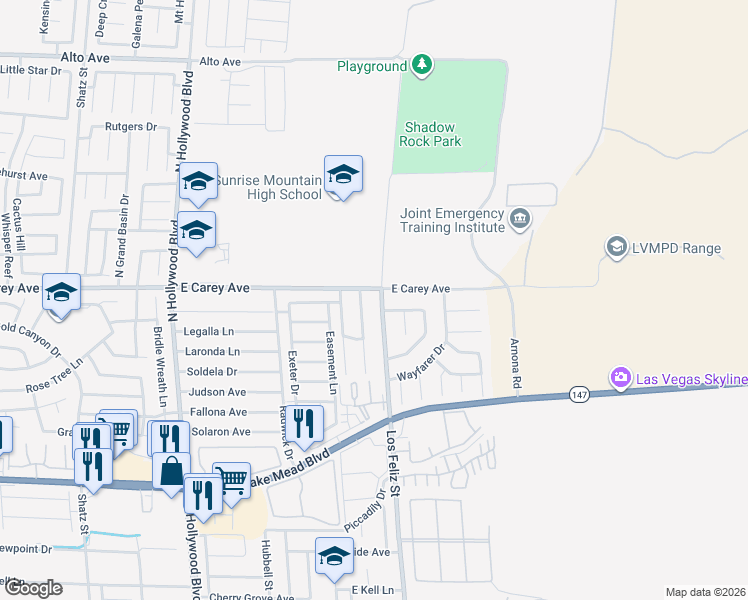 map of restaurants, bars, coffee shops, grocery stores, and more near 2389 Los Feliz Street in Las Vegas