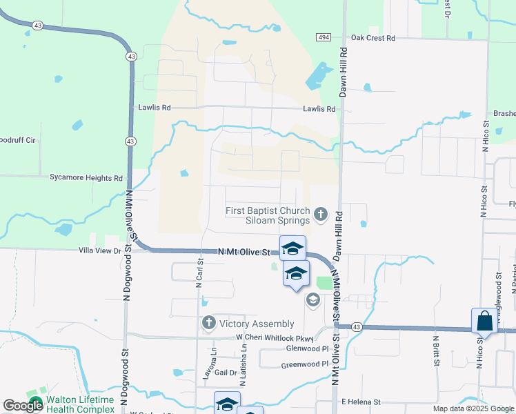 map of restaurants, bars, coffee shops, grocery stores, and more near 508 West Fitchberg Street in Siloam Springs