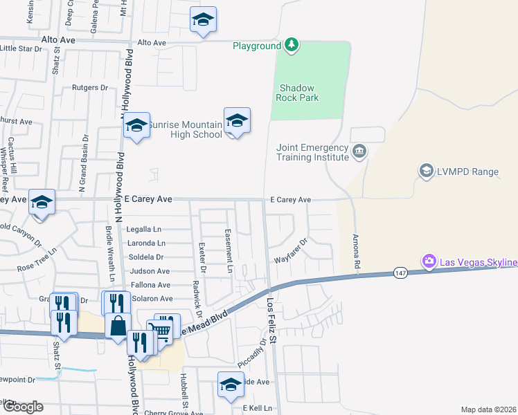 map of restaurants, bars, coffee shops, grocery stores, and more near 2389 Los Feliz Street in Las Vegas