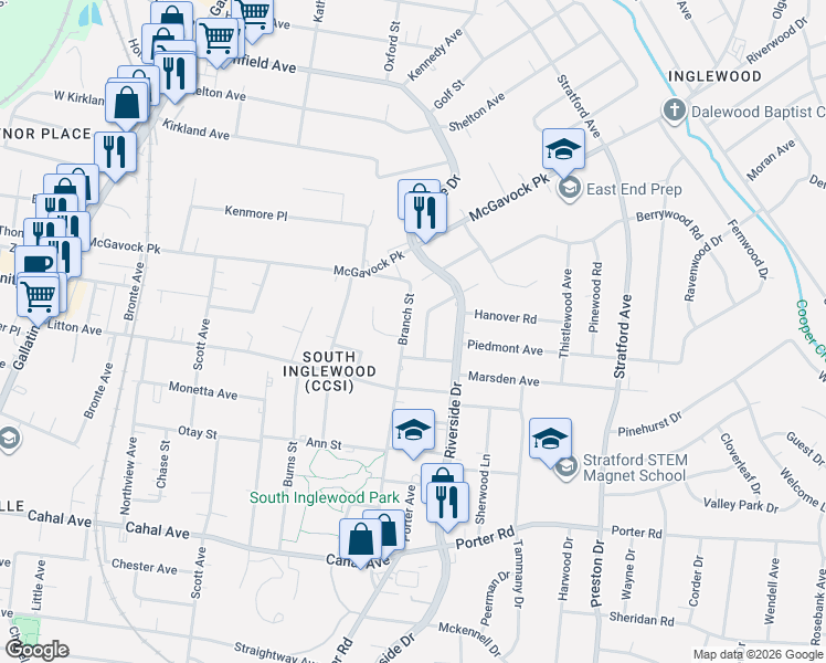 map of restaurants, bars, coffee shops, grocery stores, and more near 2118 Martha Avenue in Nashville
