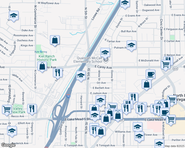 map of restaurants, bars, coffee shops, grocery stores, and more near 517 Lillis Avenue in North Las Vegas