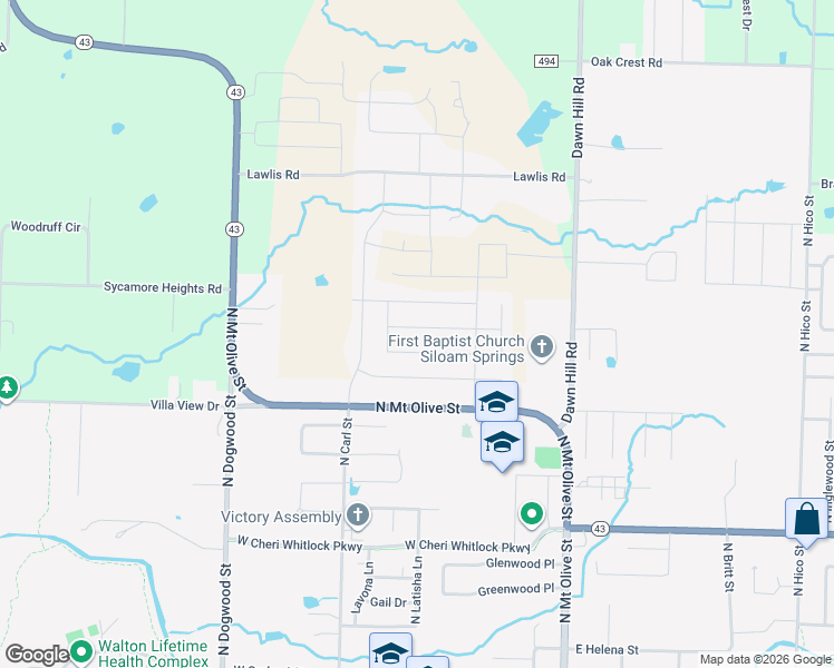 map of restaurants, bars, coffee shops, grocery stores, and more near 508 West Fitchberg Street in Siloam Springs