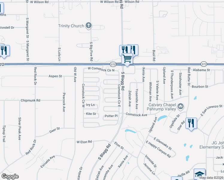 map of restaurants, bars, coffee shops, grocery stores, and more near 90 Vegas Valley Drive in Pahrump
