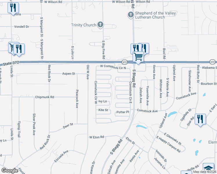map of restaurants, bars, coffee shops, grocery stores, and more near 220 Ferndell Street in Pahrump