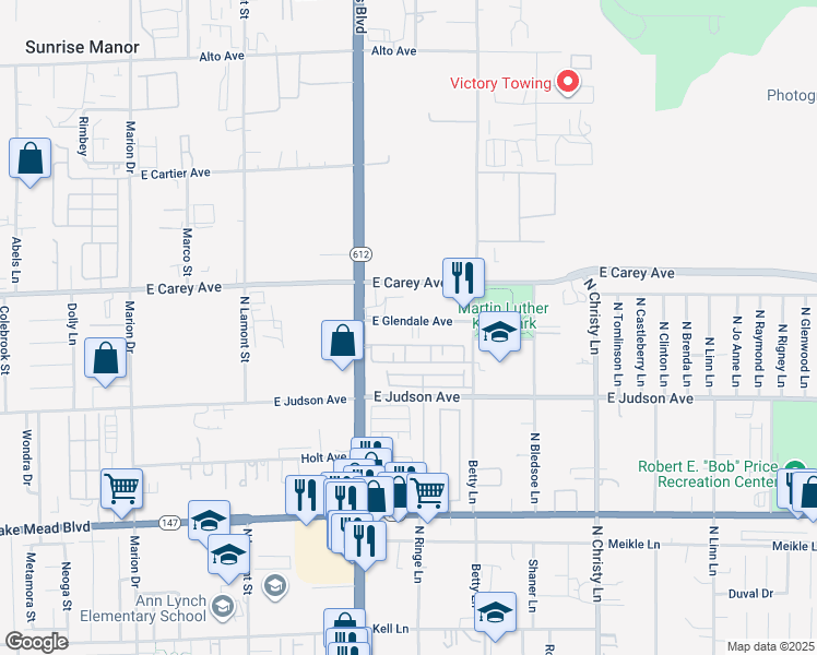 map of restaurants, bars, coffee shops, grocery stores, and more near 5165 East Glendale Avenue in Las Vegas