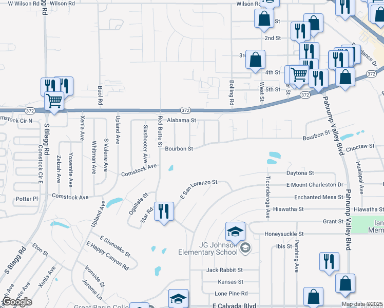 map of restaurants, bars, coffee shops, grocery stores, and more near 671 Bourbon Street in Pahrump