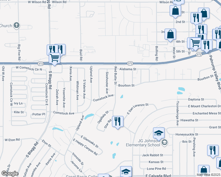map of restaurants, bars, coffee shops, grocery stores, and more near 1141 Sixshooter Avenue in Pahrump