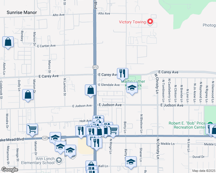 map of restaurants, bars, coffee shops, grocery stores, and more near 5165 East Glendale Avenue in Las Vegas