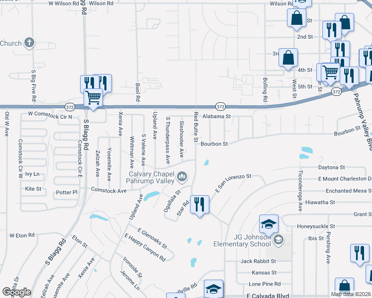 map of restaurants, bars, coffee shops, grocery stores, and more near 1141 Sixshooter Avenue in Pahrump