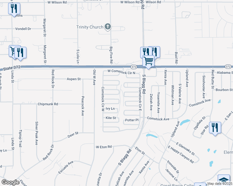 map of restaurants, bars, coffee shops, grocery stores, and more near 220 Ferndell Street in Pahrump