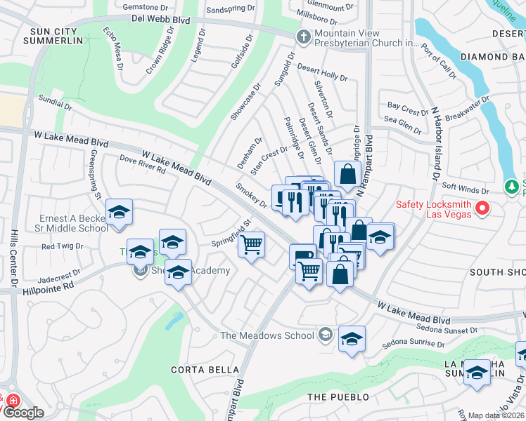 map of restaurants, bars, coffee shops, grocery stores, and more near 8737 Smokey Drive in Las Vegas