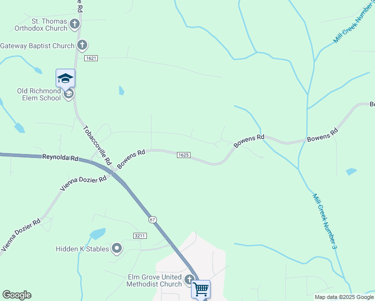 map of restaurants, bars, coffee shops, grocery stores, and more near 4145 Bowens Road in Tobaccoville