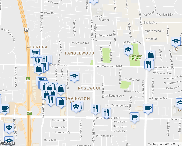 map of restaurants, bars, coffee shops, grocery stores, and more near 6412 Big Pine Way in Las Vegas