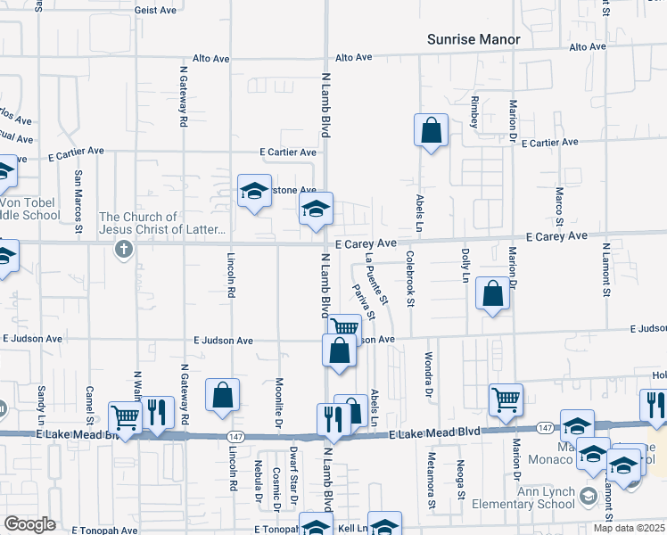 map of restaurants, bars, coffee shops, grocery stores, and more near 2364 North Lamb Boulevard in Las Vegas