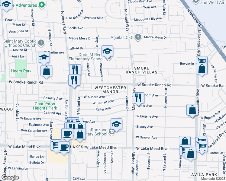 map of restaurants, bars, coffee shops, grocery stores, and more near in Las Vegas