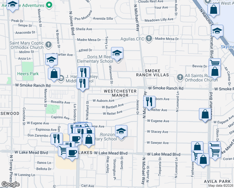 map of restaurants, bars, coffee shops, grocery stores, and more near in Las Vegas